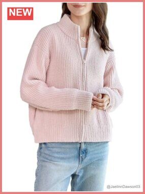 Mock Neck Zip Up Cardigan Sweater with Pockets